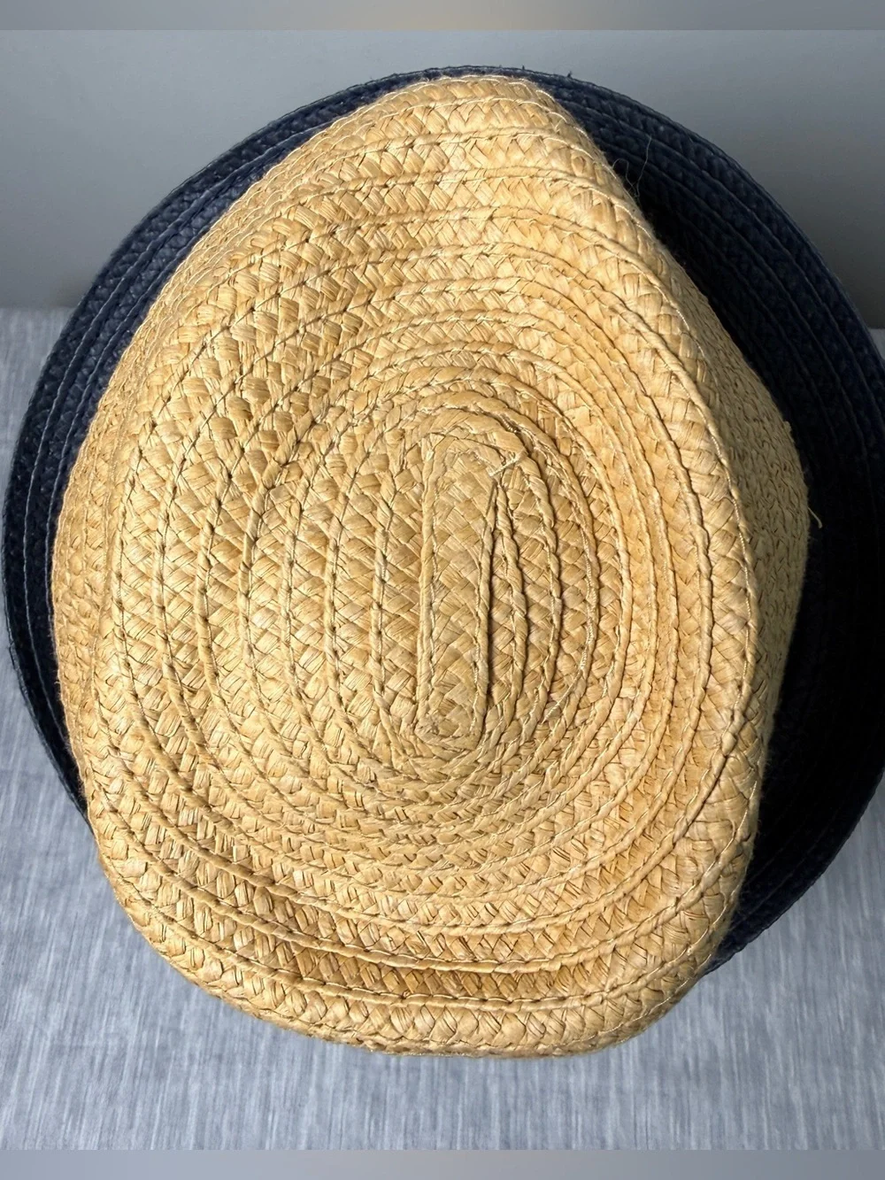 Original Penguin Two-Tone Natural Navy Straw Fedora Porkpie Summer Hat L/XL